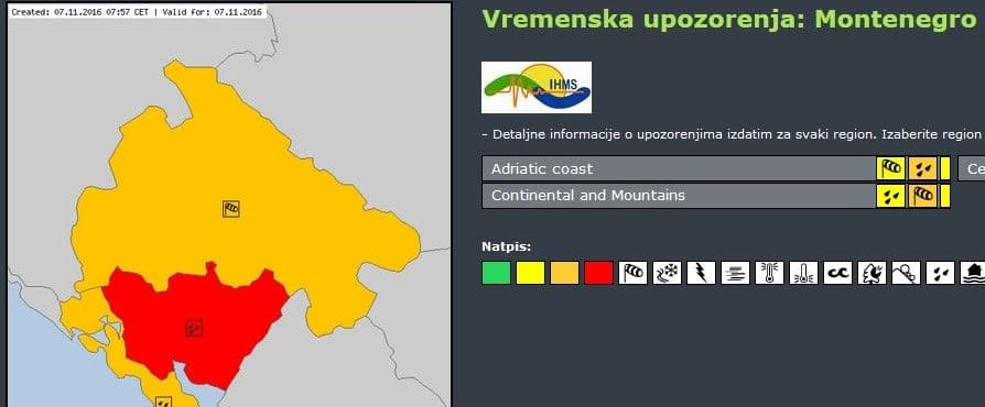 CRVENI ALARM: Obilne padavine i moguće nepogode u centralnom dijelu države CRVENI ALARM: Obilne padavine i moguće nepogode u centralnom dijelu države