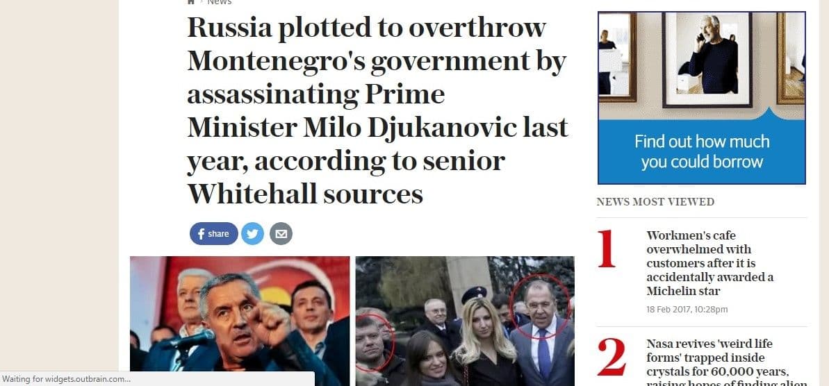 Britanski Telegraf: Rusija planirala ubistvo Đukanovića i rušenje Vlade Britanski Telegraf: Rusija planirala ubistvo Đukanovića i rušenje Vlade