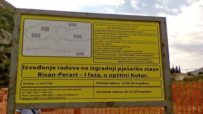 Završena druga faza radova na izgradnji pješačke staze Risan- Perast Završena druga faza radova na izgradnji pješačke staze Risan- Perast