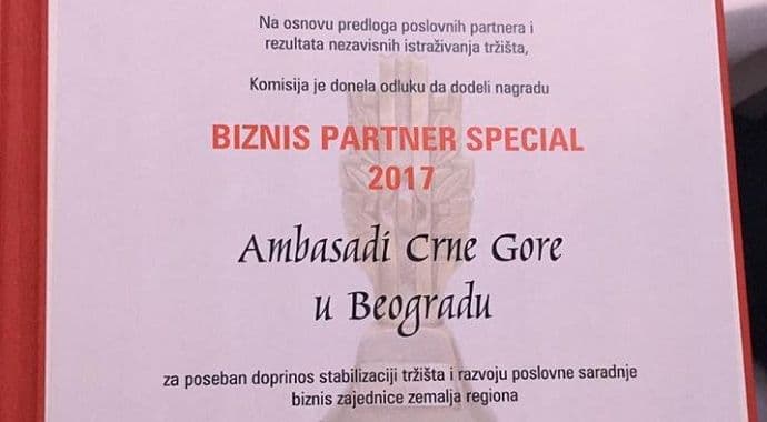 Ambasada CG u Beogradu nagrađena za razvoj poslovne saradnje Ambasada CG u Beogradu nagrađena za razvoj poslovne saradnje