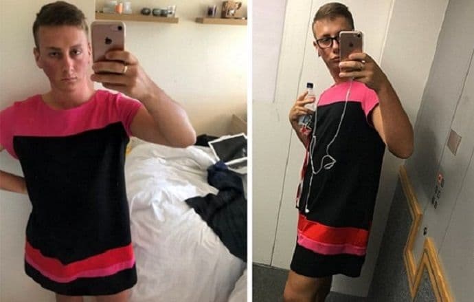 Zbog šortsa ga poslali kući s posla, a on se vratio u haljini Zbog šortsa ga poslali kući s posla, a on se vratio u haljini