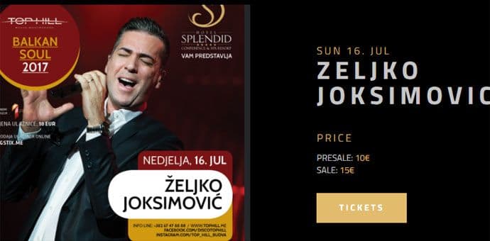 Koncert Željka Joksimovića večeras na Top Hill-u! Koncert Željka Joksimovića večeras na Top Hill-u!