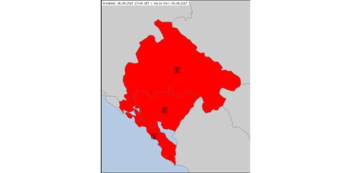 U Crnoj Gori i sjutra na snazi crveni meteoalarm U Crnoj Gori i sjutra na snazi crveni meteoalarm