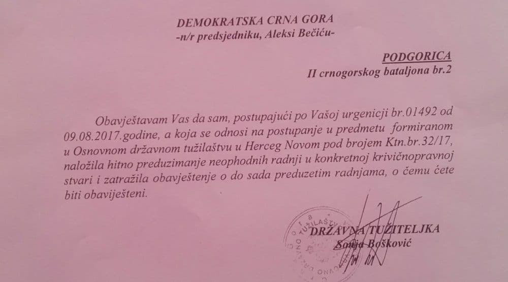 Tužilaštvo odgovorilo Bečiću: Istražuje se “novsko pismo” Tužilaštvo odgovorilo Bečiću: Istražuje se “novsko pismo”