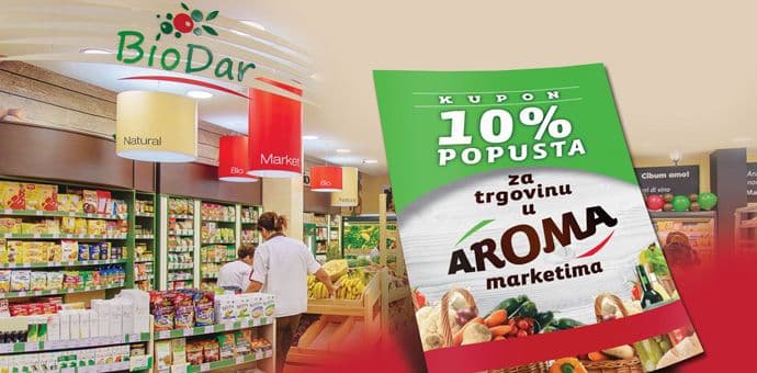Popust od 10 odsto za kupovinu u Aroma marketima Popust od 10 odsto za kupovinu u Aroma marketima