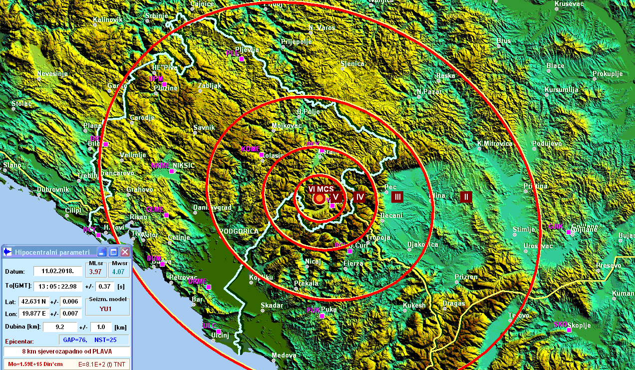 Zemljotres jačine 4.1 Rihtera potresao Plav Zemljotres jačine 4.1 Rihtera potresao Plav