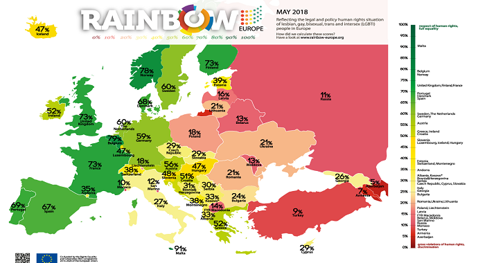 IDAHOT 2018: Crna Gora nastavlja da pada na duginoj mapi Evrope IDAHOT 2018: Crna Gora nastavlja da pada na duginoj mapi Evrope