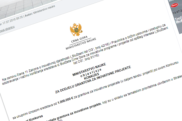 Infodan o grantovima za inovativne projekte u vrijednosti od milion eura Infodan o grantovima za inovativne projekte u vrijednosti od milion eura