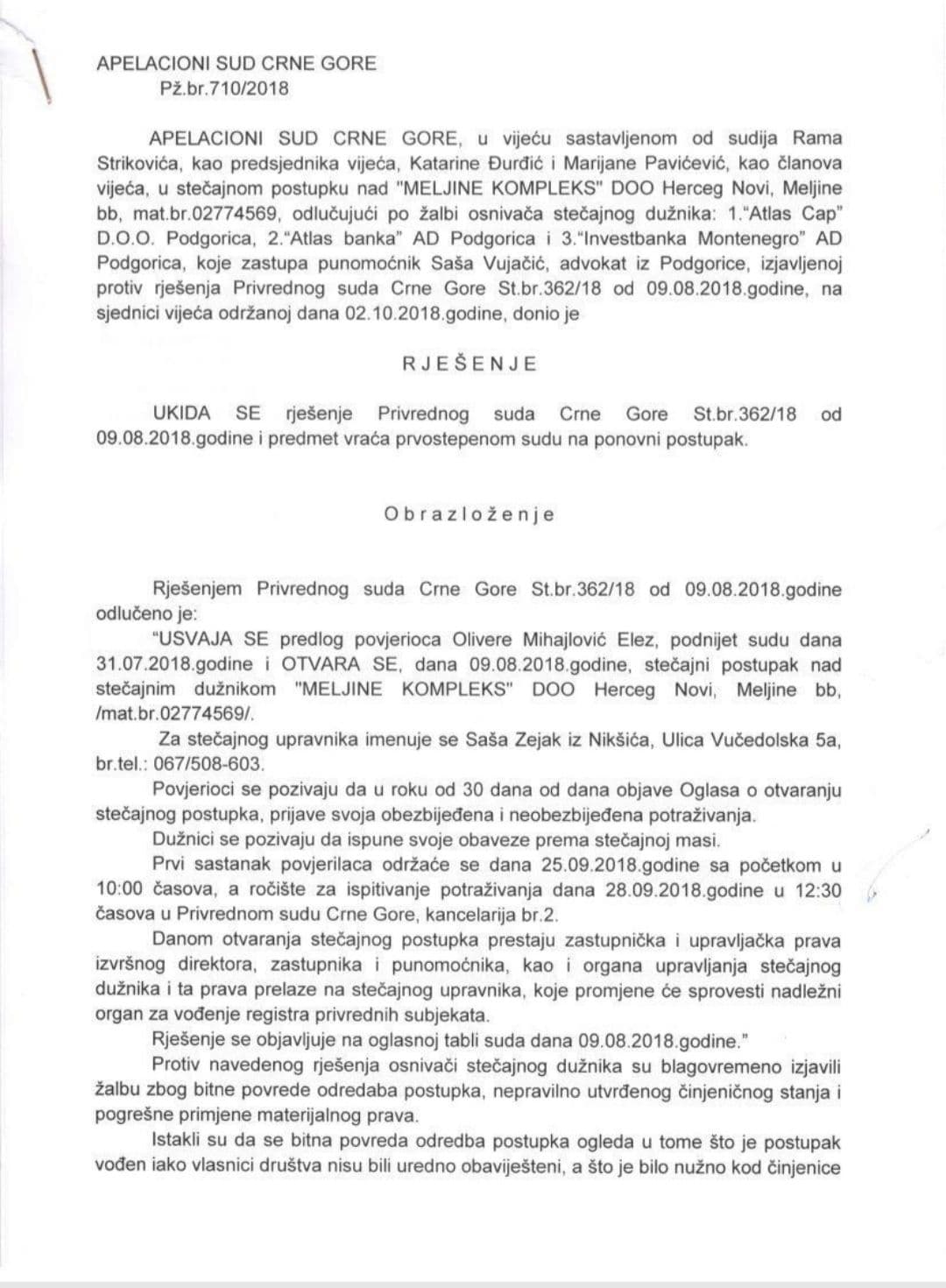 Apelacioni sud ukinuo stečaj u Kompleksu Meljine Apelacioni sud ukinuo stečaj u Kompleksu Meljine