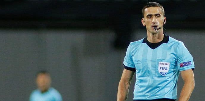 Dabanović sudi duel Bate – Čelsi Foto: FSCG