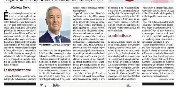 Corriere della Sera: Ulažite u Crnu Goru Corriere della Sera: Ulažite u Crnu Goru