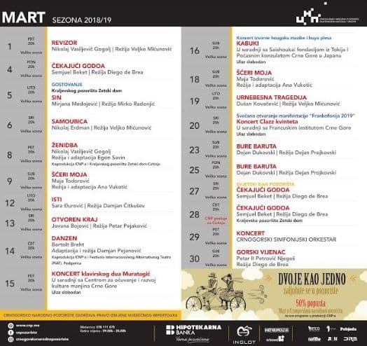 Martovski repertoar Crnogorskog narodnog pozorišta Martovski repertoar Crnogorskog narodnog pozorišta