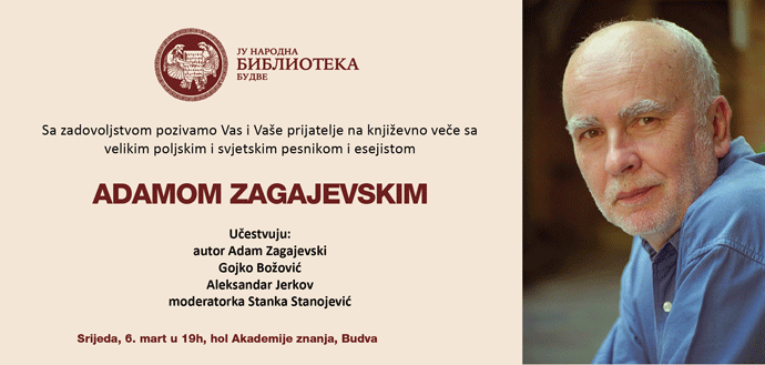 Književno veče Adama Zagajevskog Književno veče Adama Zagajevskog