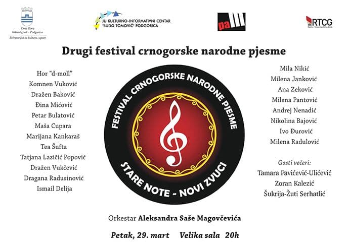 Festival crnogorske narodne pjesme “Stare note - novi zvuci” u petak u KIC-u Festival crnogorske narodne pjesme “Stare note - novi zvuci” u petak u KIC-u