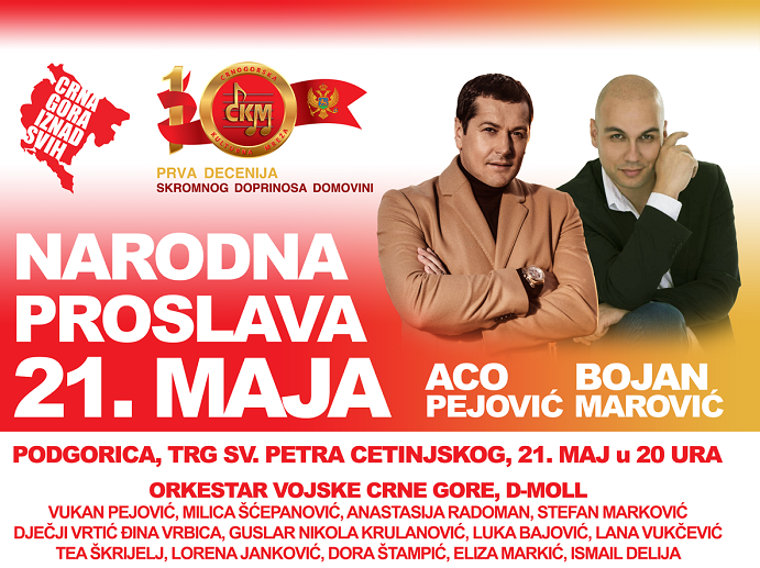 Za Dan nezavisnosti u PG će pjevati Bojan Marović, Aco Pejović, Indira... Za Dan nezavisnosti u PG će pjevati Bojan Marović, Aco Pejović, Indira...