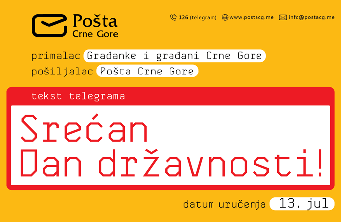 Pošta Crne Gore čestitala građanima 13. jul Pošta Crne Gore čestitala građanima 13. jul