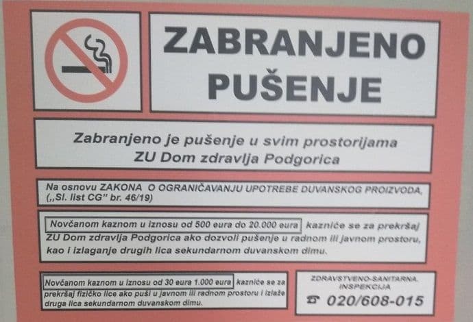 Na zdravstvenim objetima Doma zdravlja Podgorica postavljene naljepnice o zabrani pušenja Na zdravstvenim objetima Doma zdravlja Podgorica postavljene naljepnice o zabrani pušenja