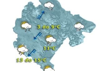 Danas kiša i pljuskovi, popodne moguć i snijeg Danas kiša i pljuskovi, popodne moguć i snijeg