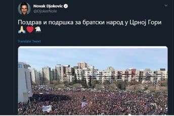 Đoković na Tviteru: Pozdrav i podrška za bratski narod u Crnoj Gori Đoković na Tviteru: Pozdrav i podrška za bratski narod u Crnoj Gori