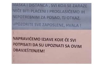 "Ko se zarazi koronom dobiće otkaz” : Nevjerovatno upozorenje radnicima marketa "Ko se zarazi koronom dobiće otkaz” : Nevjerovatno upozorenje radnicima marketa