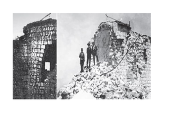 Lovćenske straže sačuvaće crnogorski Partenon Oštećenja Njegoševe kapele austrijskom granatom (lijevo) i u fazi rušenja po nalogu Aleksandra Karađorđevića (desno)