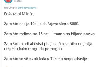 IJZCG porukom na Tviteru oduševio pratioce: Zato što se više voli kafa u Tuzima nego zdravlje IJZCG porukom na Tviteru oduševio pratioce: Zato što se više voli kafa u Tuzima nego zdravlje