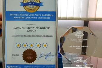 Sertifikat za izvanredno poslovanje dodjeljen DOO “Komunalno Kotor” Sertifikat za izvanredno poslovanje dodjeljen DOO “Komunalno Kotor”