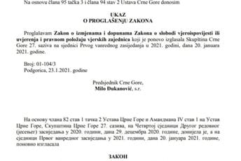 Stupio na snagu Zakon o slobodi vjeroispovijesti Stupio na snagu Zakon o slobodi vjeroispovijesti