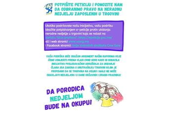 USSCG: Odbranimo neradnu nedjelju, za dan proveden sa porodicom USSCG: Odbranimo neradnu nedjelju, za dan proveden sa porodicom