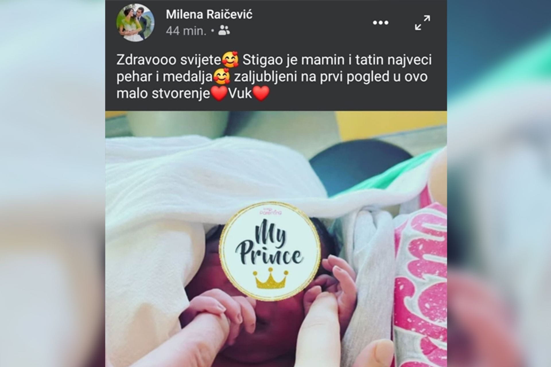 Fotografija 1: "Zlatna lavica" Milena Raičević rodila sina