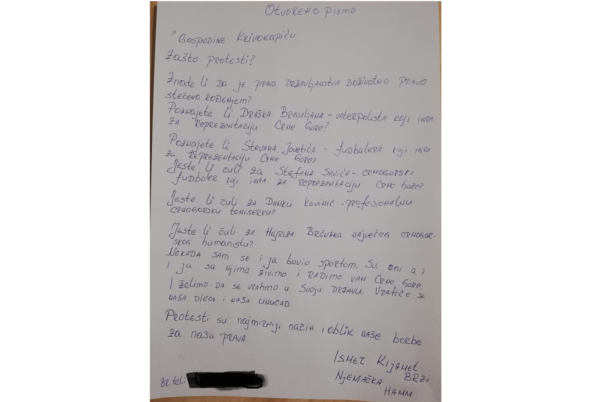 Fotografija 1: Otvoreno pismo Krivokapiću: Zašto protesti?
