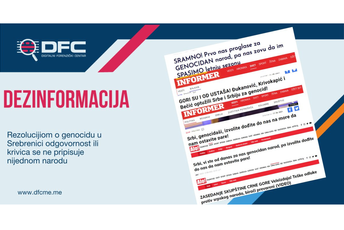DFC: Veliki broj srpskih medija plasirao dezinformacije u vezi sa Rezolucijom o Srebrenici DFC: Veliki broj srpskih medija plasirao dezinformacije u vezi sa Rezolucijom o Srebrenici