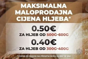 Vekna pšeničnog bijelog hljeba do 400 grama 40 centi, a do 600 grama 50 centi