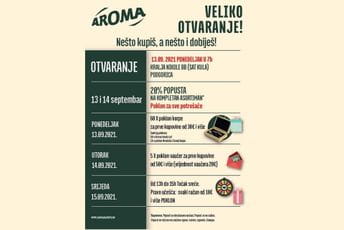 Aroma market u naselju Stara Varoš u novom ruhu – danas i sjutra 20 odsto popusta na kompletan asortiman Aroma market u naselju Stara Varoš u novom ruhu – danas i sjutra 20 odsto popusta na kompletan asortiman