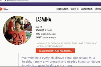 Jasmina Beriša nominovana za dječiju nagradu za mir Jasmina Beriša nominovana za dječiju nagradu za mir