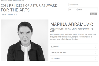 Marina Abramović dobitnica nagrade Princeze od Asturije Marina Abramović dobitnica nagrade Princeze od Asturije