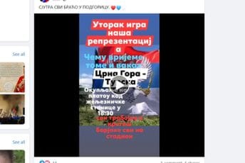 "Samo sloga srpstvo hrani": Pozivaju ljude da sa trobojkama idu na Crna Gora - Turska