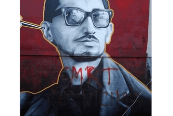 Išaran mural Borislavu Pekiću, natpis „Smrt četnicima“ Išaran mural Borislavu Pekiću, natpis „Smrt četnicima“