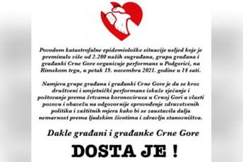 Sjutra u Podgorici performans građana zbog epidemiološke situacije Sjutra u Podgorici performans građana zbog epidemiološke situacije