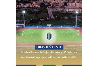 Za sufinansiranje sportskih organizacija u Opštini Bar za 2022. opredjeljeno 85.000 eura Za sufinansiranje sportskih organizacija u Opštini Bar za 2022. opredjeljeno 85.000 eura