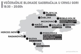 Evo kuda će sve večeras biti neprohodno zbog blokada Demokratskog fronta Evo kuda će sve večeras biti neprohodno zbog blokada Demokratskog fronta