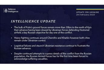 Britanija: Logistički propusti i ukrajinski otpor usporili ruski napad Britanija: Logistički propusti i ukrajinski otpor usporili ruski napad