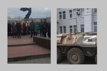 VIDEO: U Berdjansku Ukrajinci pjevali himnu, stojeći ispred ruskih tenkova VIDEO: U Berdjansku Ukrajinci pjevali himnu, stojeći ispred ruskih tenkova