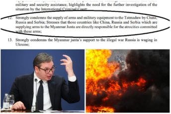 Srbija izvozila oružje u Mjanmar, EU poručila: Bićete odgovorni za zločine Srbija izvozila oružje u Mjanmar, EU poručila: Bićete odgovorni za zločine