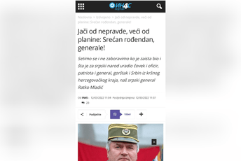 Obilježavanjem Mladićevog rođendana krše Ustav, krivični i Zakon o javnom redu i miru Obilježavanjem Mladićevog rođendana krše Ustav, krivični i Zakon o javnom redu i miru