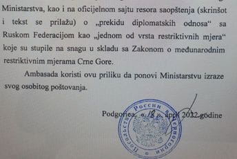 Ambasada Ruske Federacije ,,ljubazno moli“ MVP da objasni ,,prekid diplomatskih odnosa“ Ambasada Ruske Federacije ,,ljubazno moli“ MVP da objasni ,,prekid diplomatskih odnosa“