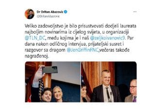 Abazovićev ,,tviter gaf“: Zadovoljstvo što je ,,prisustvovao dodjeli laureata“ Abazovićev ,,tviter gaf“: Zadovoljstvo što je ,,prisustvovao dodjeli laureata“