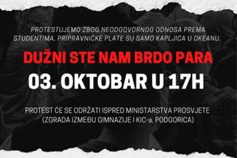 "Dužni ste nam brdo para": Sjutra u Podgorici studentski protest "Dužni ste nam brdo para": Sjutra u Podgorici studentski protest