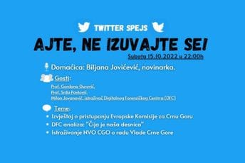 Večeras novi Tviter spejs: O Izvještaju Evropske komisije, istraživanju o radu Vlade... Večeras novi Tviter spejs: O Izvještaju Evropske komisije, istraživanju o radu Vlade...