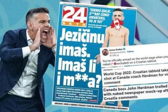 Tabloidna groznica: Naslovna strana hrvatskog lista - goli selektor Kanade s listom javora preko intimnih djelova Tabloidna groznica: Naslovna strana hrvatskog lista - goli selektor Kanade s listom javora preko intimnih djelova